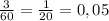 \frac{3}{60}=\frac{1}{20}=0,05