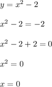 y=x^2-2\\\\x^2-2=-2\\\\x^2-2+2=0\\\\x^2=0\\\\x=0