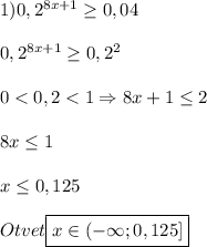 1)0,2^{8x+1}\geq0,04\\\\0,2^{8x+1}\geq0,2^{2}\\\\0