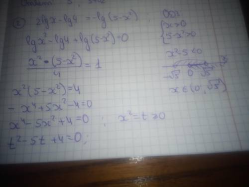 1) 2*log3(x-2)+log3(x-4)^2=02) 2lg x - lg 4 = - lg (5 - x^2)