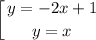 $\left [ {{y=-2x+1} \atop {y=x}} \right.