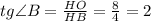 tg\angle B=\frac{HO}{HB}=\frac{8}{4}=2