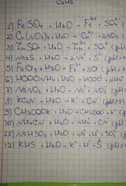 Напишите молекулярные и -молекулярные уравнения гидролиза солей: feso4, cu(no3), znso4, na2s, feci3,