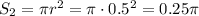 S_2=\pi r^2=\pi\cdot0.5^2=0.25\pi