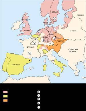 Карта европы которая показывает страны участвовавшие в тридцатилетней войне.
