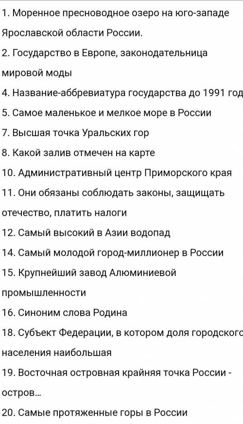 Кроссворд положение россии 8 класс. нужно не только вопросы составить а еще нарисовать его