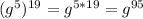 (g^{5})^{19}=g^{5*19}=g^{95}