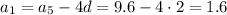 a_1=a_5-4d=9.6-4\cdot 2=1.6