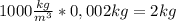 1000\frac{kg}{m^{3} } *0,002kg=2kg