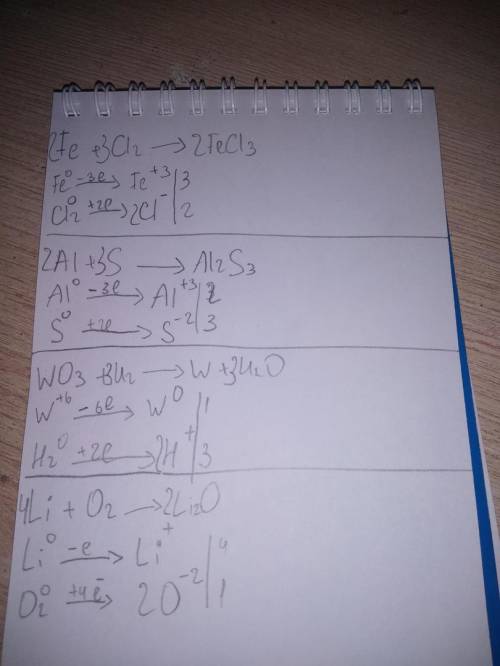 Расставьте коэффициенты в следующих схемах реакций: ce+cl2 —> fecl3 al+s—> al2 s3 wo3+h2–>