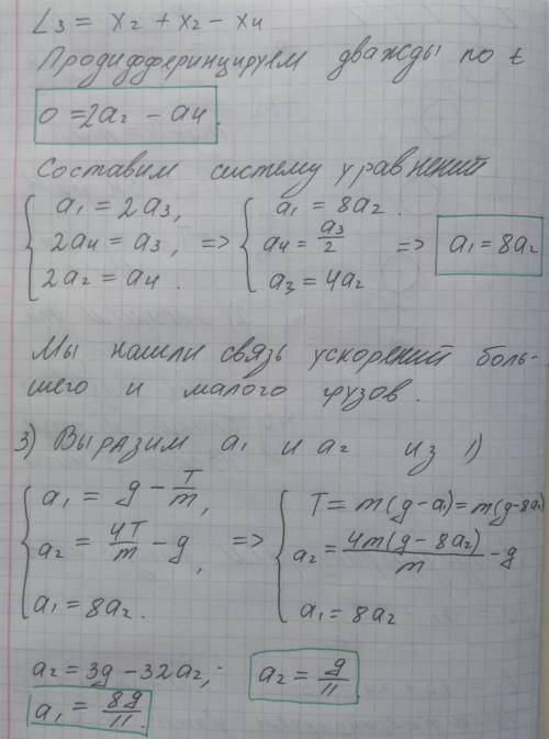 Найти ускорения грузов. масса первого m, масса второго m=2m