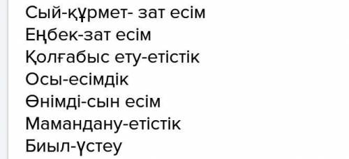 Семантикалық картаны толтыр.түсіндіріп айт. сөздер\зат есім\есімдік\етістік\үстеу. сый-құрмет еңбек