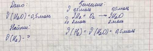 Решите : найдите количество вещества водорода, которое необходимо для получения 0,5 моль воды (н2о)