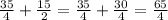 \frac{35}{4} + \frac{15}{2} = \frac{35}{4} + \frac{30}{4} = \frac{65}{4}