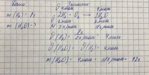 8г. водорода взаимодействует с кислородом ( o2 ). определите массу образовавшейся воды.