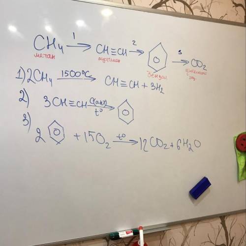 Выполните схему превращений, дайте названия веществам: сн4 → с2н2 → с6н6 → со2