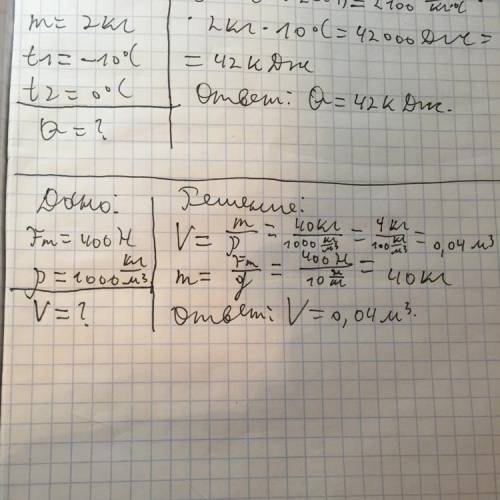 Дано: fтяж = 400h плотность (ро) = 1000 кг/м3 v=?