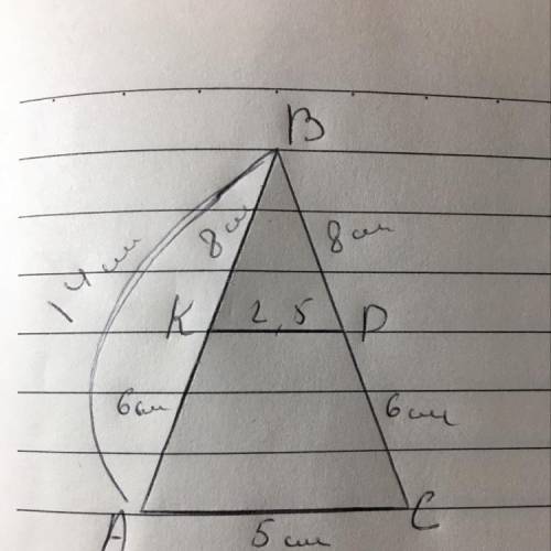 Втреугольнике abs kp-средняя линия: сторона ac-5см ab-14см pc-6см. найдите периметр треугольника bkp