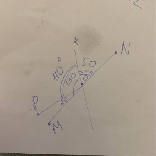 Прямые kl и mn пересекаются в точке о, причем kon = 50°. луч op проходит так, что mop = 20°. найдите