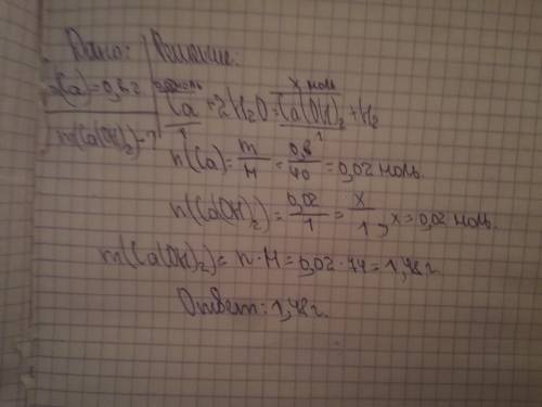 Кальций массой 0,8 г полностью растворили в избытке воды. определите массу образовавшейся щелочи.