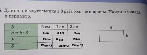 Длина прямоугольника в 3 раза больше ширины. найди площадь и периметр.​