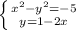 \left \{ {{x^{2}-y^{2}=-5 } \atop {y=1-2x}} \right.