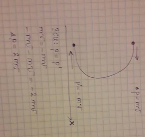 Чему равен модуль изменения импульса тела массой m за половину оборота, если оно равномерно движется