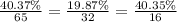 \frac{40.37\%}{65} = \frac{19.87\%}{32} = \frac{40.35\%}{16}