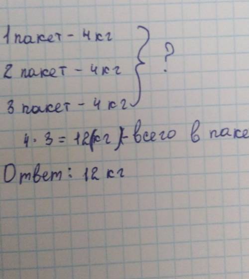 Как записать условия картофель разложили в 3 пакета по 4 кг в каждый сколько всего килограммов карто