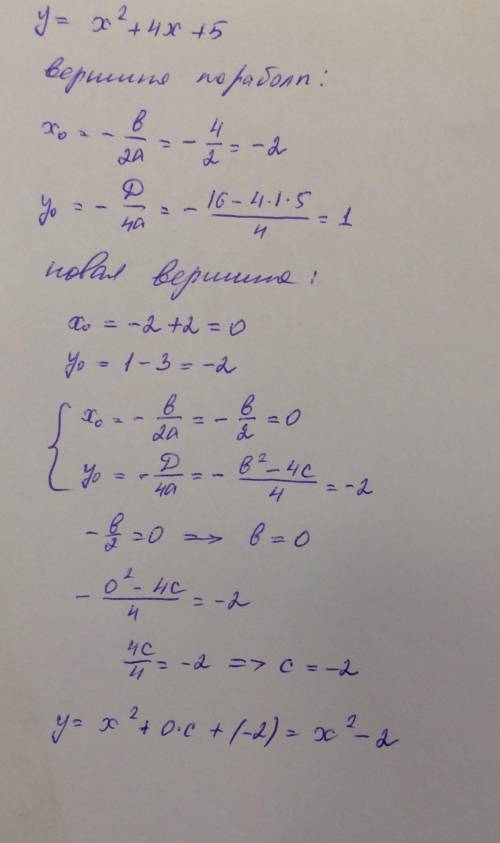 Максимум ! график функции y=x^+4x+5 перенесли на 3 единицы вниз и на 2 единицы вправо . какую функци