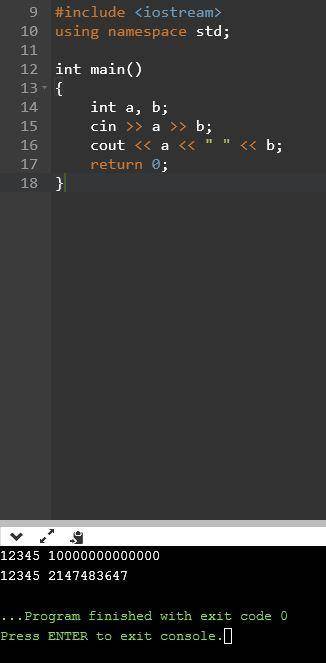 По c++: составить код программы, который запрашивает на ввод 2 целых числа и затем выводит их на кон