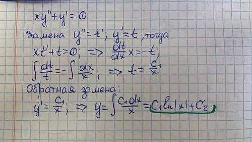 Решить дифференциальное уравнение xy''+y'=0 . пошагово. заранее .