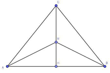 23 ! на висоті ch рівнобедреного трикутника авс з основою ав позначили точку м. доведіть, що трикутн