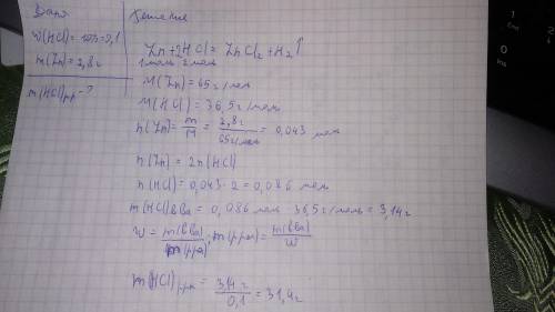 Сколько граммов раствора нсl с массовой долей 10% надо взять для растворения 2.8 г цинка? с объяснен