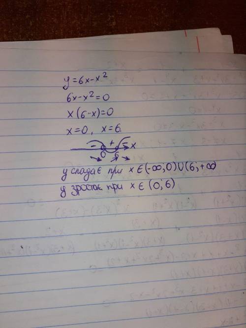 Найдите промежутки знакопостоянства функции у=6х-х²!