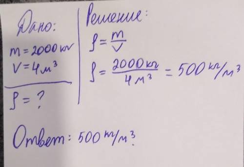 Найти плотность тела массой 2000кг и объём 4 м^3​