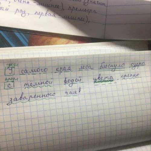 Подчеркнуть члены предложения в предложении у самого края леса блеснуло озеро с тёмной водой цвета