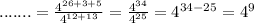 .......=\frac{4^{26+3+5} }{4^{12+13} } =\frac{4^{34} }{4^{25} } =4^{34-25} =4^{9}