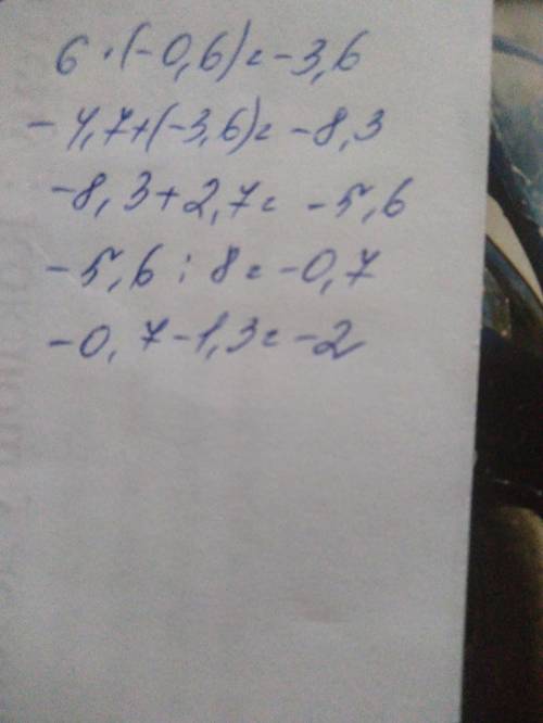 Найдите значение выражения (-4,7+6×(-0,6)+2,7): (+8)-1,3