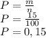 P = \frac{m}{n}\\P = \frac{15}{100}\\P = 0, 15