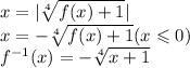 x = | \sqrt[4]{f(x) + 1} | \\ x = - \sqrt[4]{f(x) + 1} (x \leqslant 0) \\ f ^{ - 1} (x) = - \sqrt[4]{x + 1}