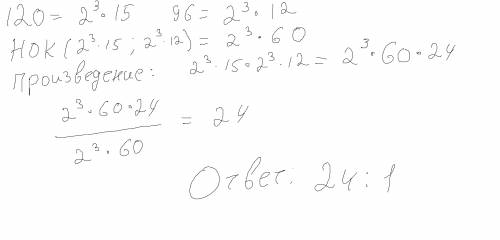 Найдите отношение произведения и нок чисел 120 и 96 с подробным объяснением