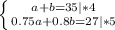 \left \{ {a+b=35 |*4} \atop {0.75a+0.8b=27 |*5}} \right.