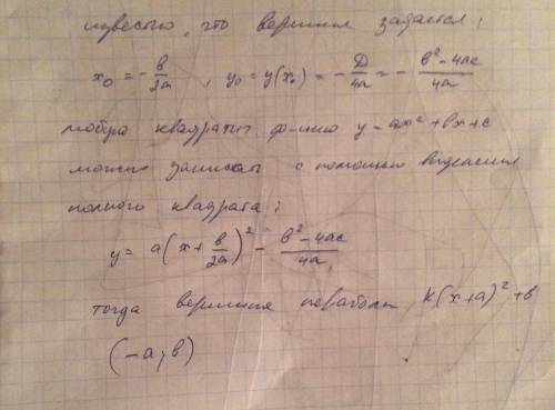 Много каковы координаты вершины параболы y=k(x+a)^2+b