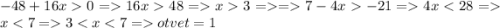 - 48 + 16x 0 = 16x 48 = x 3 = = 7 - 4x - 21 = 4x < 28 = x < 7 = 3 < x < 7 = otvet = 1