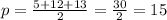 p = \frac{5+12+13}{2} = \frac{30}{2} = 15