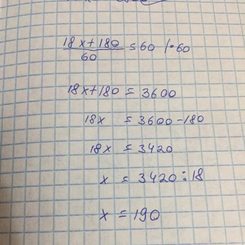  \frac{18x + 180}{60}= 60