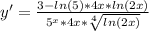 y'=\frac{3-ln(5)*4x*ln(2x)}{5^{x} *4x*\sqrt[4]{ln(2x)} }