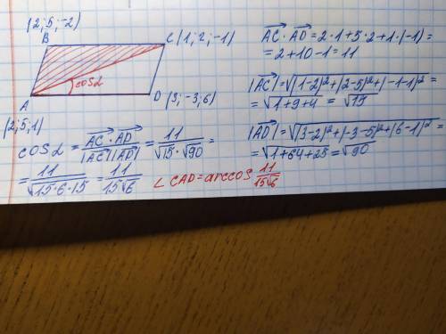 Даны координаты точек a(2; 5; 1), b (2; 5; -2), c (1; 2; -1), d (3; -3; 6). найти угол между прямой