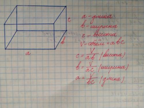 Как найти длину,ширину, и высоту у прямоугольного параллелепипеда? покажите на листочке